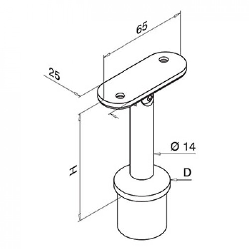 Adjustable Stem-Flat Saddle Tube Support for upright post 42.4mm o/d x 2mm-316 Satin Polished